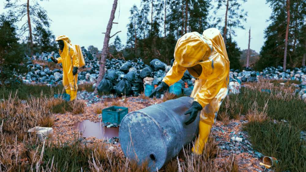 Workers handling a barrel at a polluted site in Raleigh, NC
