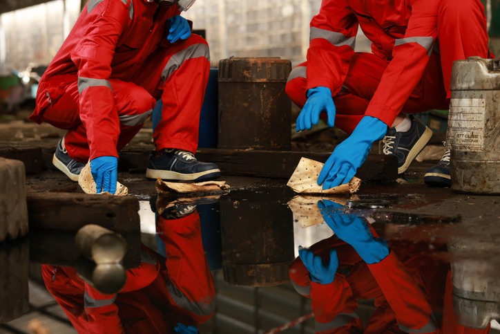 Industrial chemical spill cleanup crew responding to a hazardous spill in Raleigh, NC